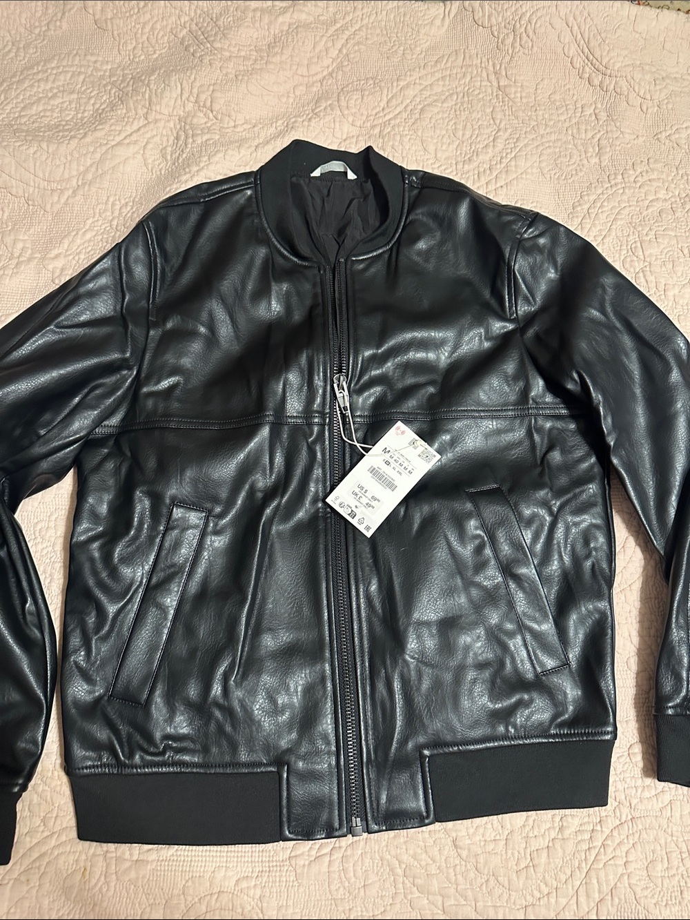 Zara Black Faux Leather Bomber Jacket